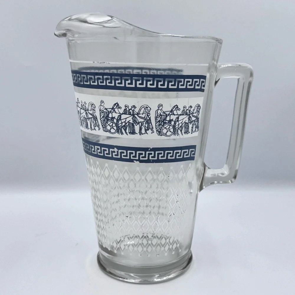 Vintage MCM Jeanette Glass Blue & White Patrician Pattern 64oz Pitcher